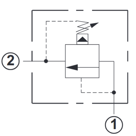 Предохранительный клапан непрямого действия (с пилотным управлением)-гидравлическая схема